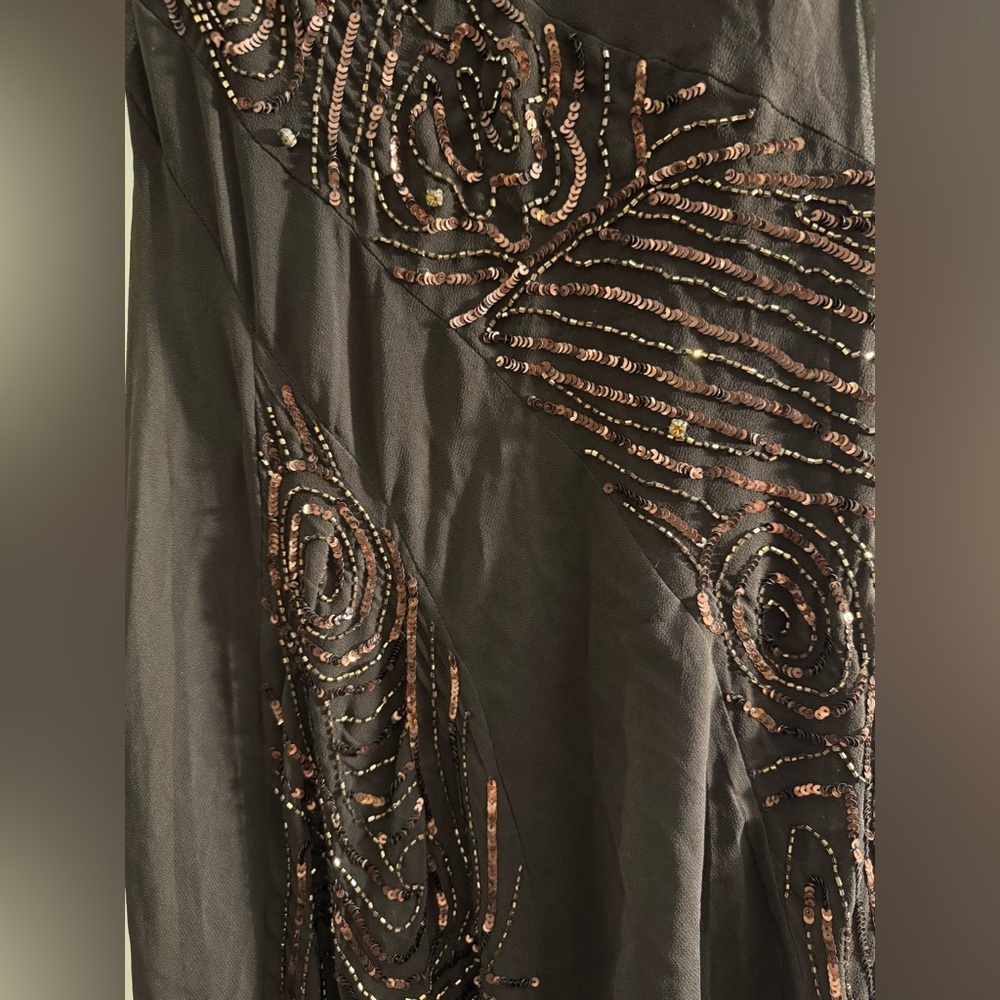 90s Eva Blue Cocktail Maxi Dress Brown Embellished Sequin Fairy Party Dress 10 - Picture 5 of 6